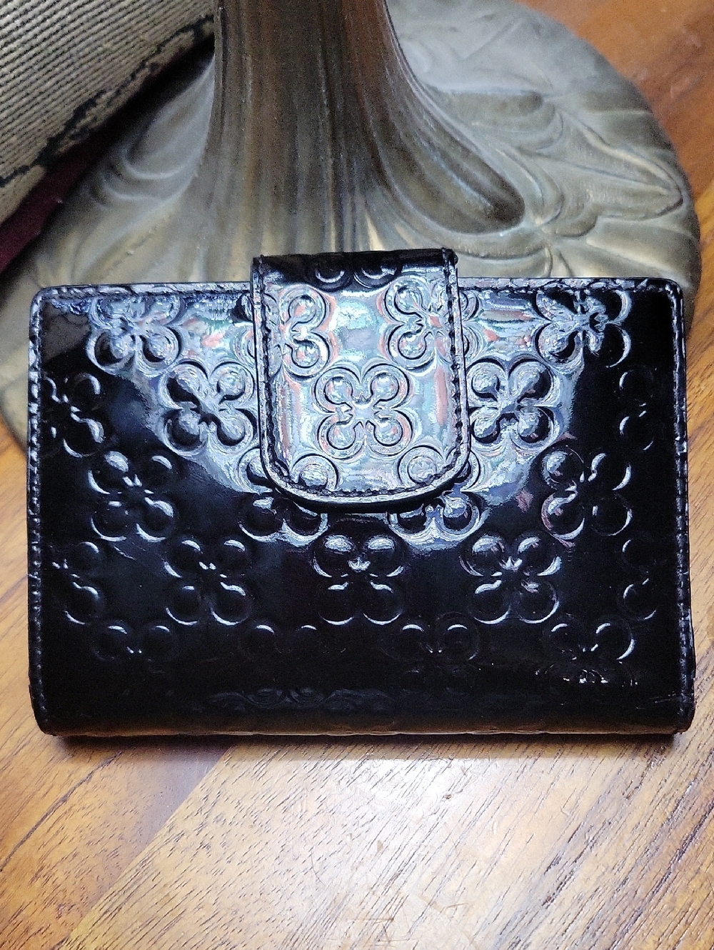 Coach Black Patent Embossed Wallet